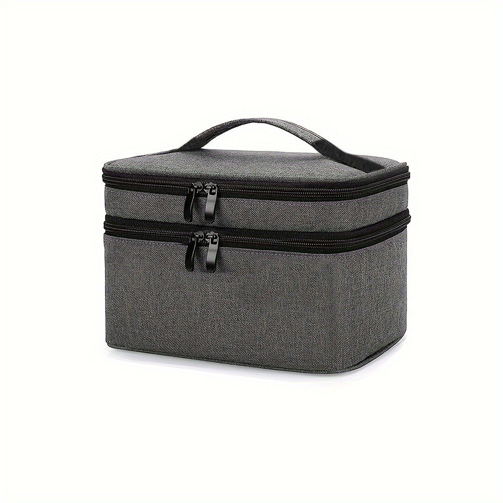 Trousse de rangement pour médicaments grise, compacte et à double fermeture éclair, idéale pour conserver piluliers et traitements au quotidien.