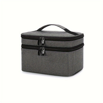 Trousse de rangement pour médicaments grise, compacte et à double fermeture éclair, idéale pour conserver piluliers et traitements au quotidien.